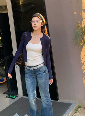 E7Q8 韩系纯欲辣妹针织吊带开衫两件套女多色百搭修身显瘦小上衣