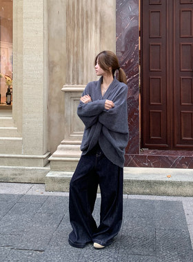 E7Q8 韩系蝙蝠袖宽松慵懒开衫毛衣外套女休闲百搭针织长袖小上衣