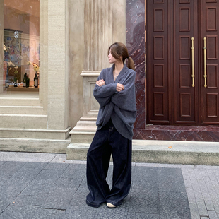 毛衣外套女休闲百搭针织长袖 宽松慵懒开衫 小上衣 韩系蝙蝠袖 E7Q8