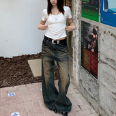 新晋神裤 美式 辣妹废土风牛仔裤 E7Q8 女高腰显瘦直筒拖地百搭长裤