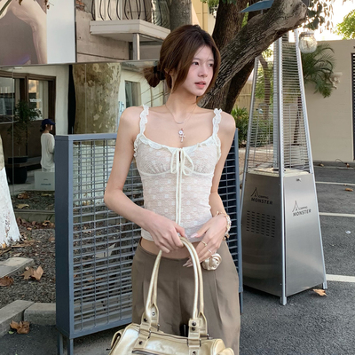 E7Q8 法式纯欲辣妹夏季2026新款打揽蕾丝修身显瘦设计吊带上衣女