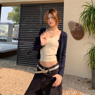 宽松显瘦百搭毛衣外套 吊带两件套女新款 E7Q8 韩系慵懒风针织开衫