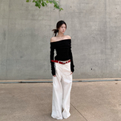 四色修身 E7Q8 法式 气质显瘦一字肩女针织高级感辣妹毛衣温柔上衣