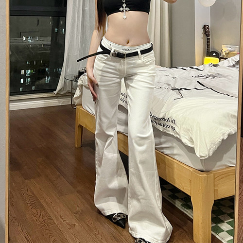 E7Q8低腰白色牛仔裤子