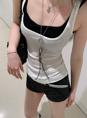 E7Q8 夏季美式辣妹裹胸+吊带女修身显瘦基础百搭弹力两件套小上衣