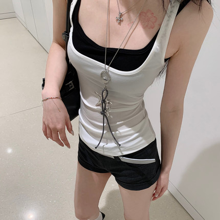 E7Q8 夏季美式辣妹裹胸+吊带女修身显瘦基础百搭弹力两件套小上衣