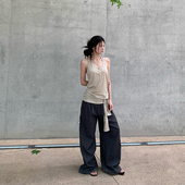 E7Q8 法式 高级感系带显瘦背心吊带女松弛感休闲宽松百搭气质上衣