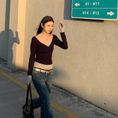 美式 辣妹假两件长袖 t恤女修身 E7Q8 显瘦撞色拼接百搭长袖 内搭上衣