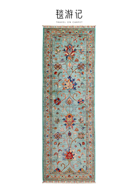 毯游记 阿富汗羊毛长条地毯走道玄关边柜地垫床边毯15588 15589