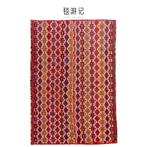 毯游记 土耳其原装进口手工Kilim羊毛地毯客厅红色地毯200x140CM