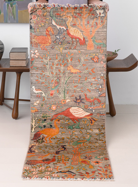 毯游记 阿富汗进口羊毛地毯复古波斯手工编织长条地垫174x62CM
