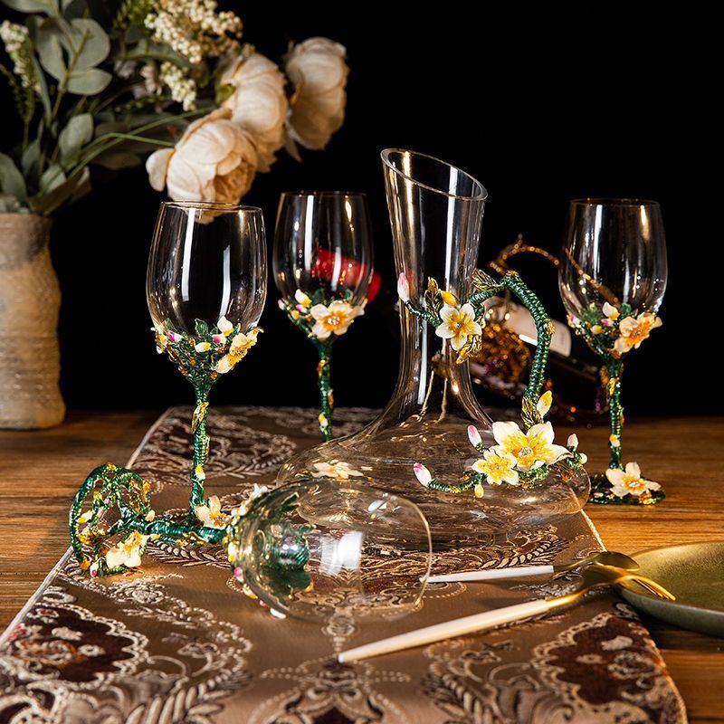 珐琅彩红酒杯套装一整套高脚杯子红酒杯豪华版上档次酒具新款家用