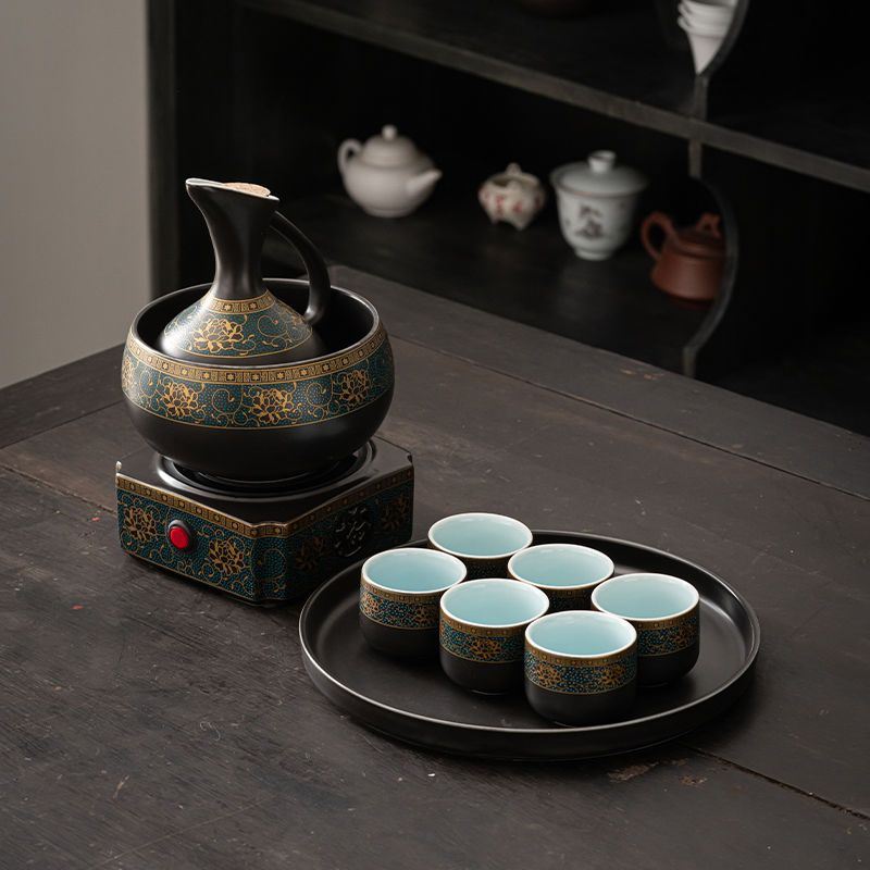 温酒器烫酒壶酒具套装高档家用老式陶瓷仿古白酒黄酒电加热热酒壶