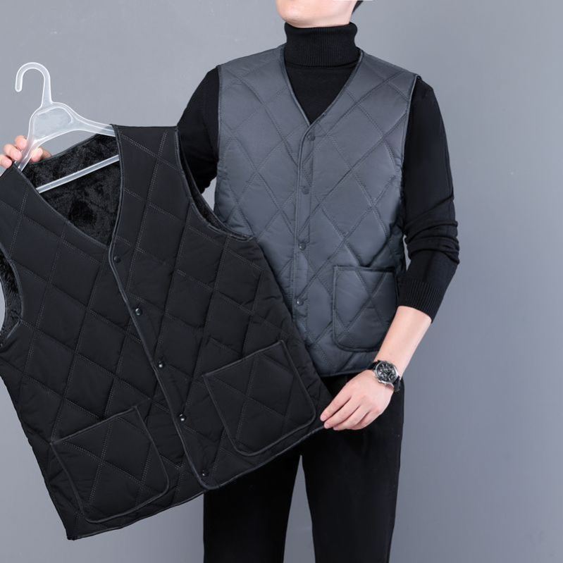 2026新款羽绒棉马甲男士秋冬季中老年加绒加厚保暖背心坎肩爸爸装