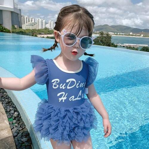 儿童泳衣女宝宝泳衣女童连体泳衣夏装韩版小公主夏天海边游泳衣