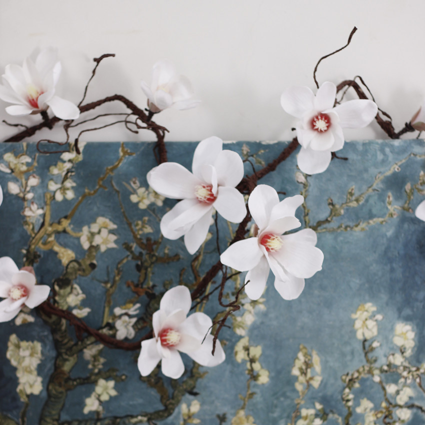 3d玉兰花藤仿真花假花树枝壁挂