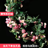 仿真玫瑰花藤条客厅栅栏吊花空调管子装 饰藤蔓塑料花高档墙面遮挡