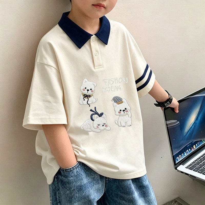 儿童拼接短袖t恤夏装男童女童撞色polo衫翻领上衣中大童半袖T恤潮
