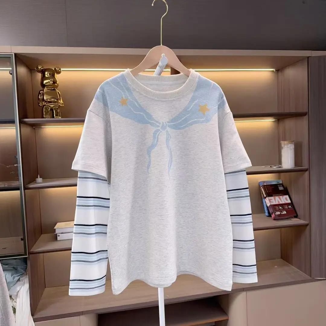 女童春秋韩版休闲百搭假两件卫衣
