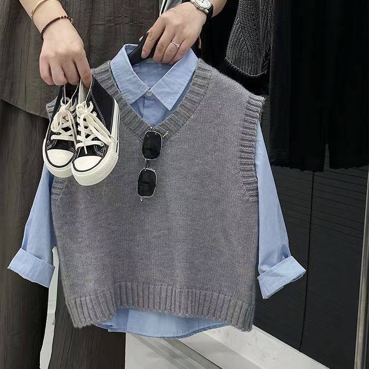 韩版女男童装学院风针织马甲儿童2025春秋新款中大童纯色毛衣背心