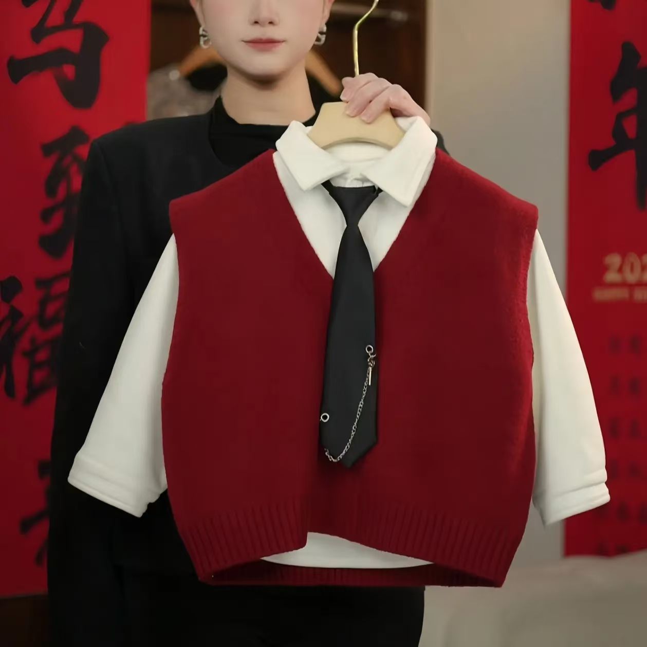 男童新年拜年加绒衬衫马甲两件套图片