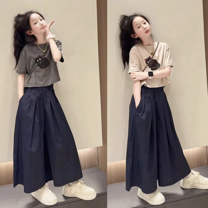 女童套装夏季2025新款超好看中大童时髦洋气短袖夏装两件套衣服潮