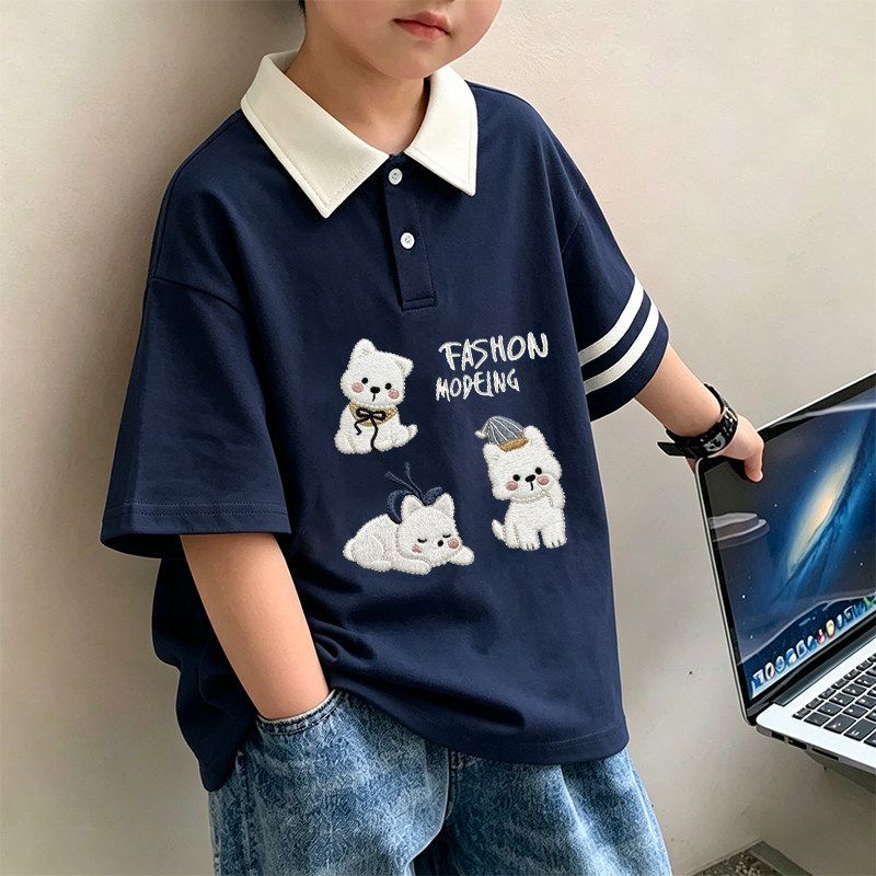 儿童男童短袖中大童T恤外穿服夏季撞色潮酷休闲男童装POLO衫上衣