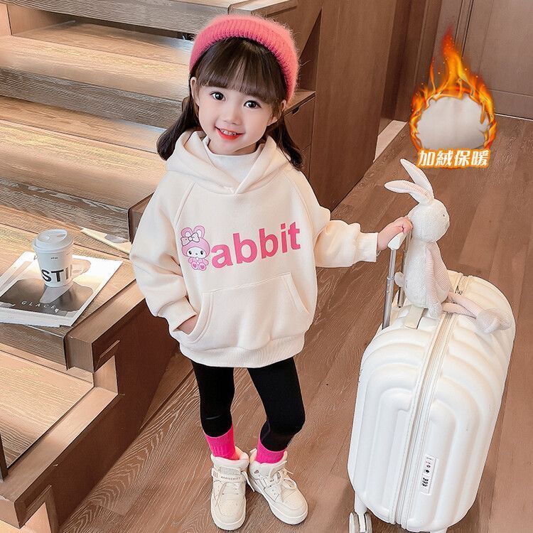 儿童洋气字母外套女童连帽卫衣2025春秋冬季新款宝宝加绒上衣打底