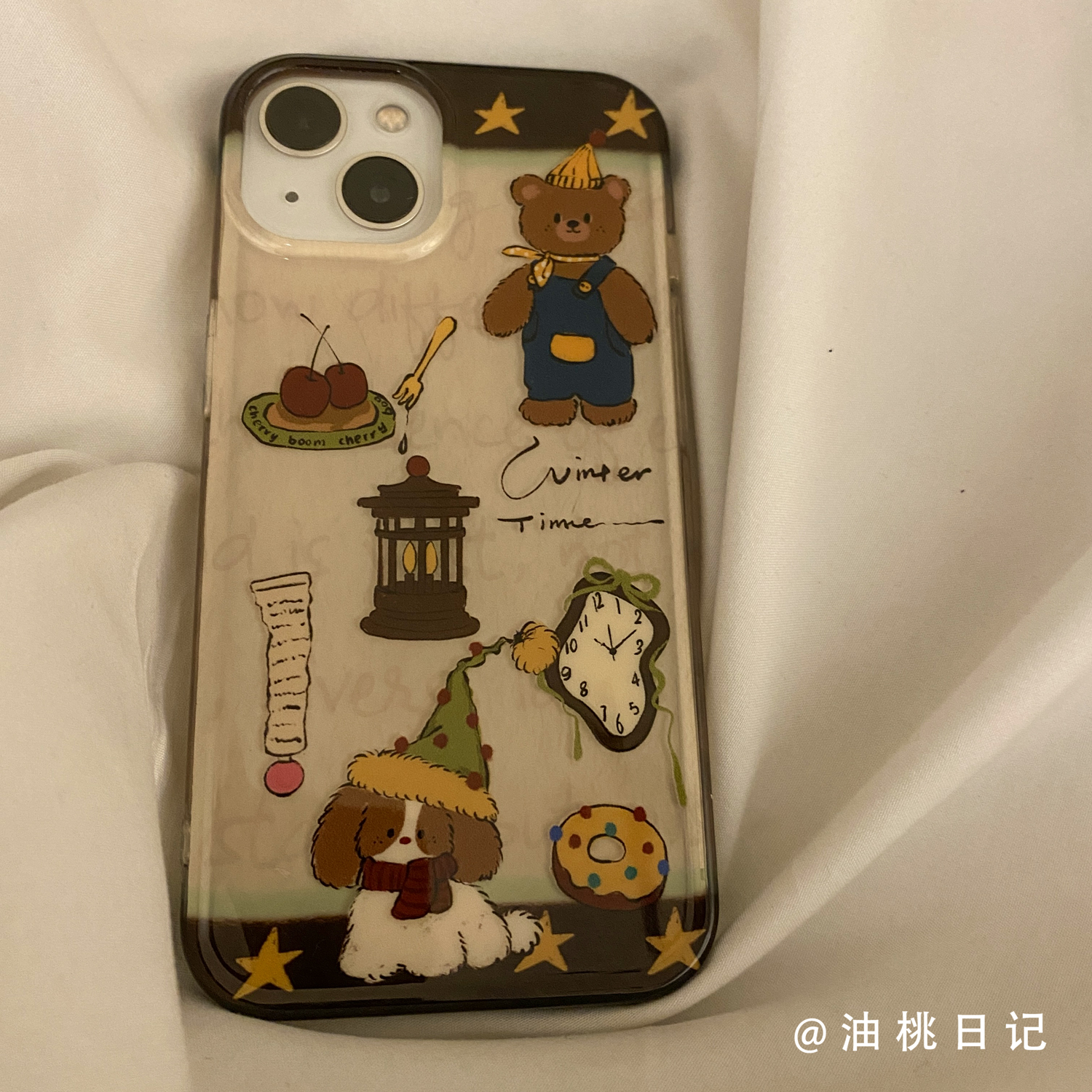 油桃日记卡通复古小熊适用iPhone16proMax手机壳苹果13新款12防摔15全包14简约可爱韩风