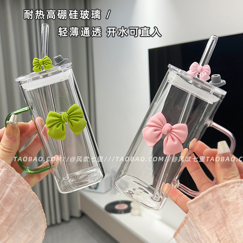 耐高温平底透明杯子带把手玻璃杯