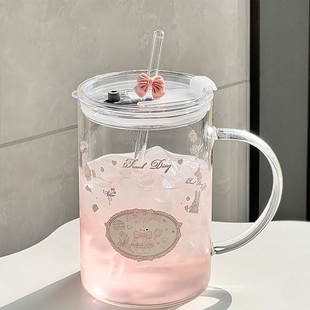 大容量高颜值冷饮果茶玻璃杯把手吸管水杯家用1L水杯泡茶杯子学生