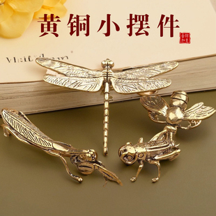 饰品虫子螳螂铜器 实心黄铜螳螂件蟋蟀蜜蜂蜻蜓昆虫小摆件茶宠装