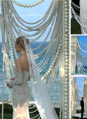 巨大珍珠串婚礼舞台背景墙挂饰