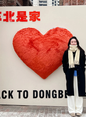 新年装饰红色立体充气毛绒爱心