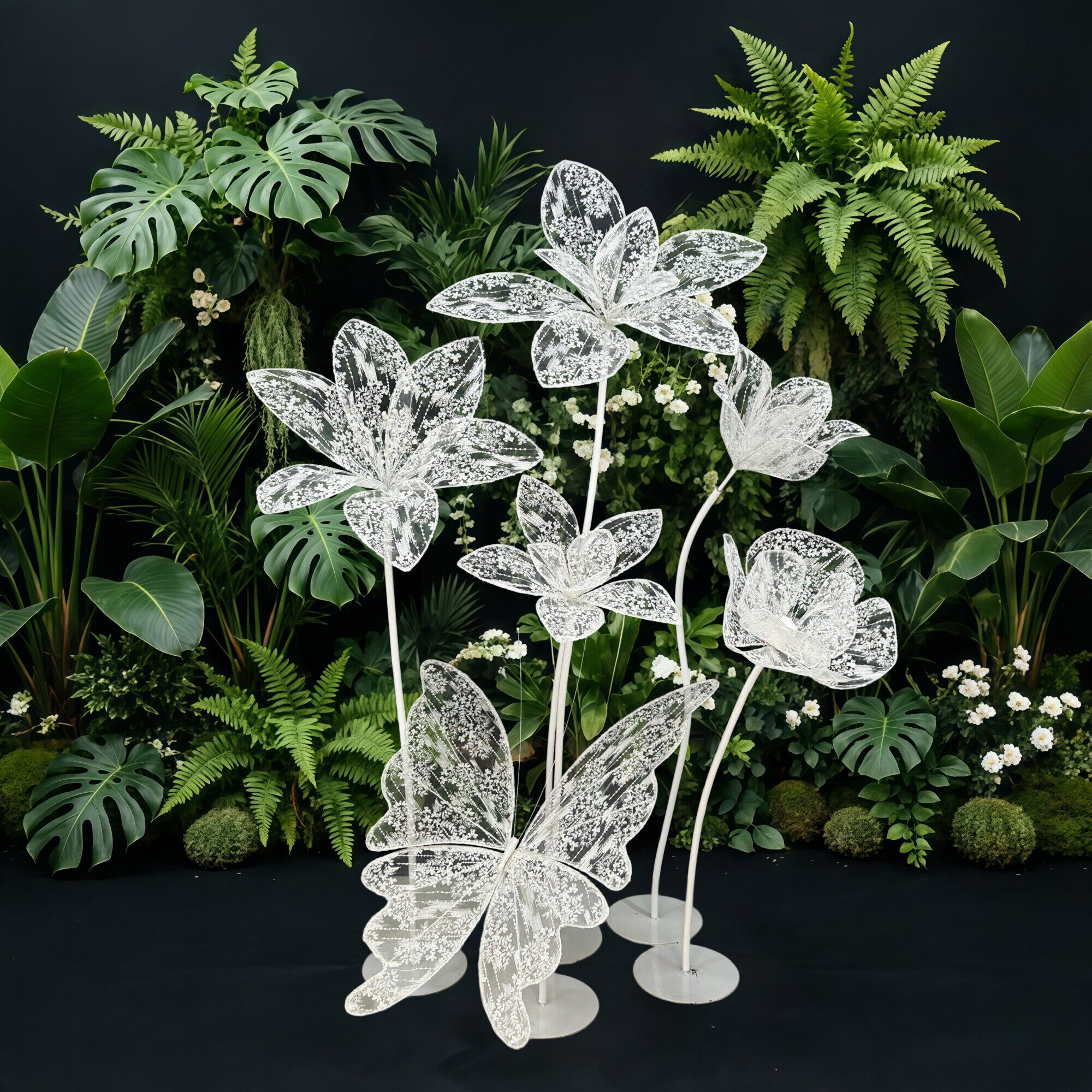 婚庆蕾丝花朵手工立体仿真花网纱大花巨型蝴蝶店铺橱窗婚礼背景花