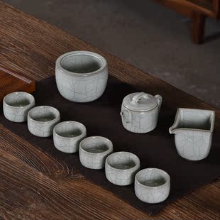 官窑灰青汉瓦壶套装茶具