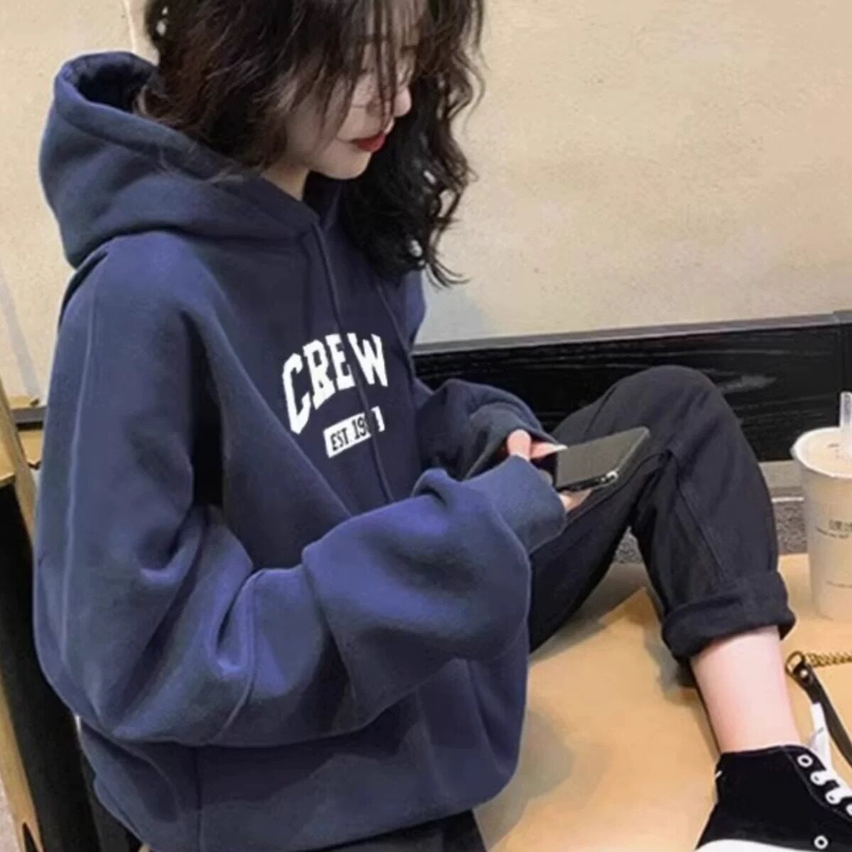 2025新款秋冬季连帽oversize卫衣女ins韩版宽松BF小众运动外套潮