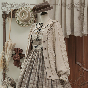 【KS星箱设计】秋冬原创复古百搭蕾丝v领厚毛衣开衫lolita外套