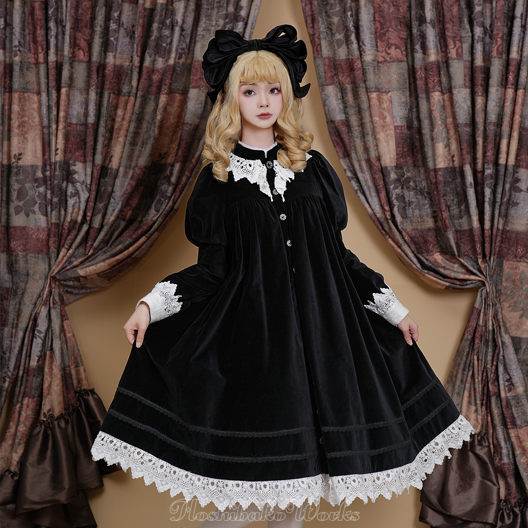 现货【KS星箱设计】小小贵族·复古娃娃领蕾丝上衣七分裤连衣裙op