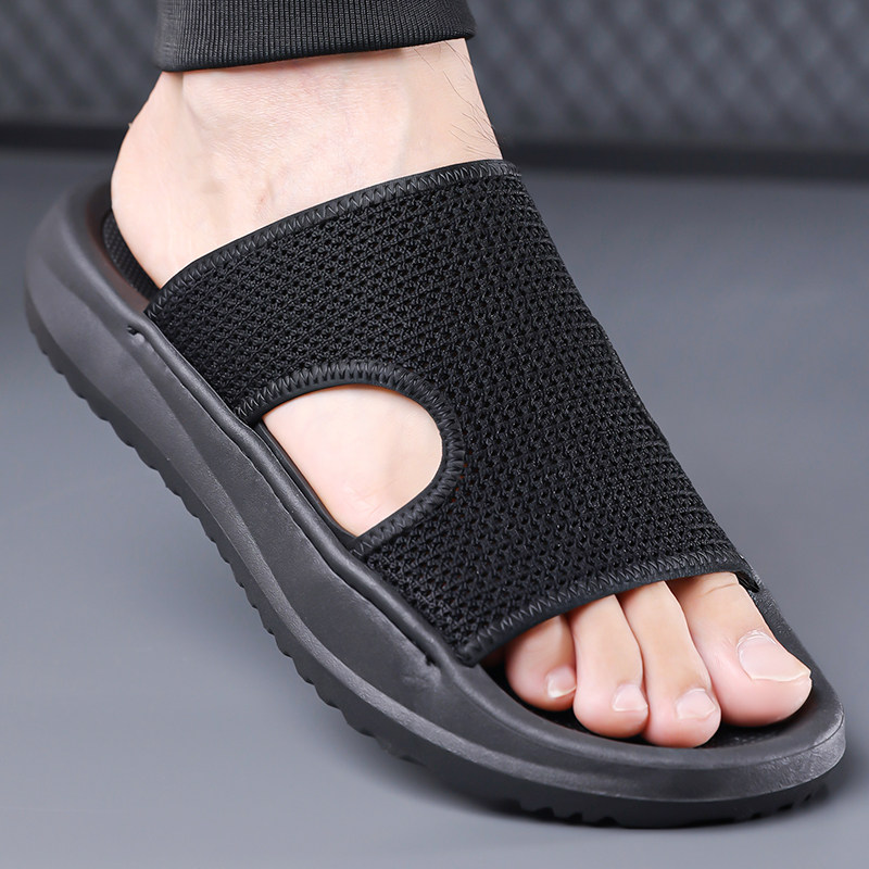 凉鞋男款夏季新款一字拖防滑沙滩鞋男士休闲厚底罗马网布透气凉鞋