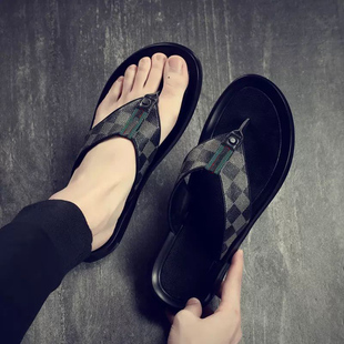 人字拖男款休闲防滑2025夏季外穿透气沙滩鞋皮面个性时尚轻便拖鞋