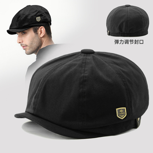 路瓦春秋棉质全封口帽子男短檐复古中老年八角帽户外遮阳帽画家帽