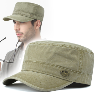 牛仔平顶帽男士春秋单帽四季休闲帽大头围遮阳帽牛仔布水洗不褪色