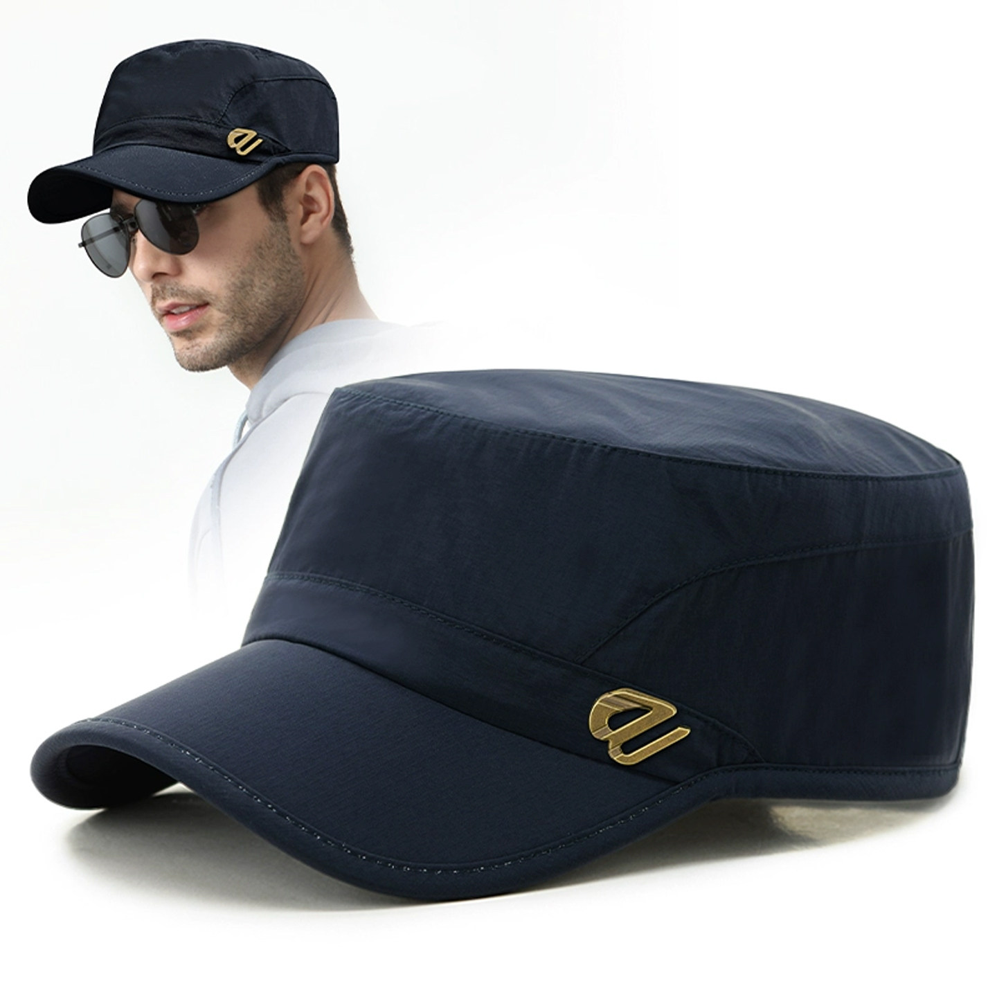 路瓦帽子男款夏天遮阳平顶帽男士中老年休闲速干薄款防晒登山帽秋