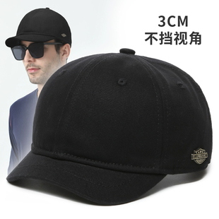 短檐帽子男中年棒球帽超短小沿遮阳纯棉短舌帽春秋季户外鸭舌帽潮