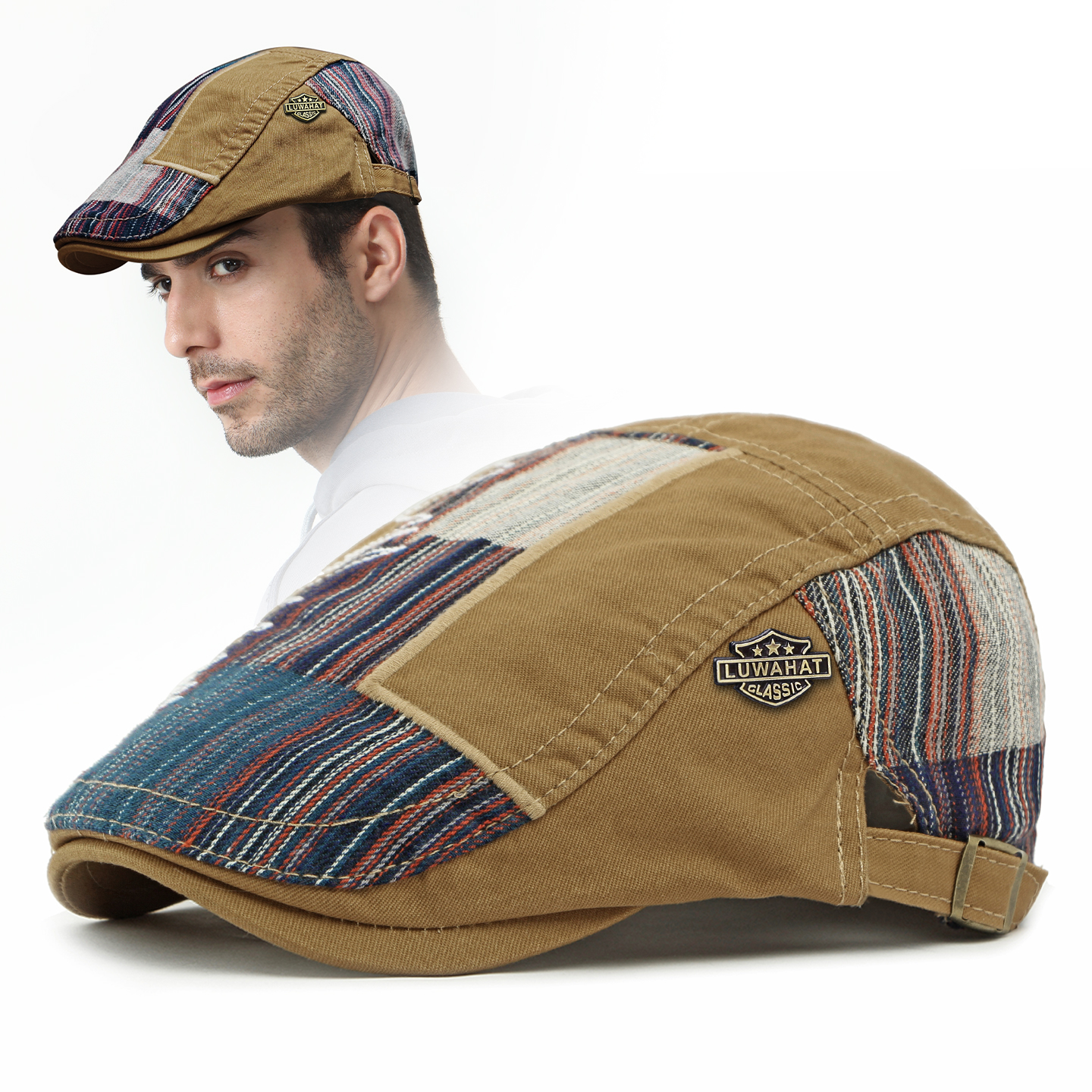 路瓦贝雷帽时尚男春秋拼色英伦风