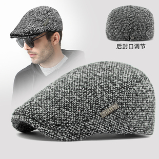 路瓦春季新款毛呢针织帽子男女同款后封口中老年前进帽秋冬鸭舌帽