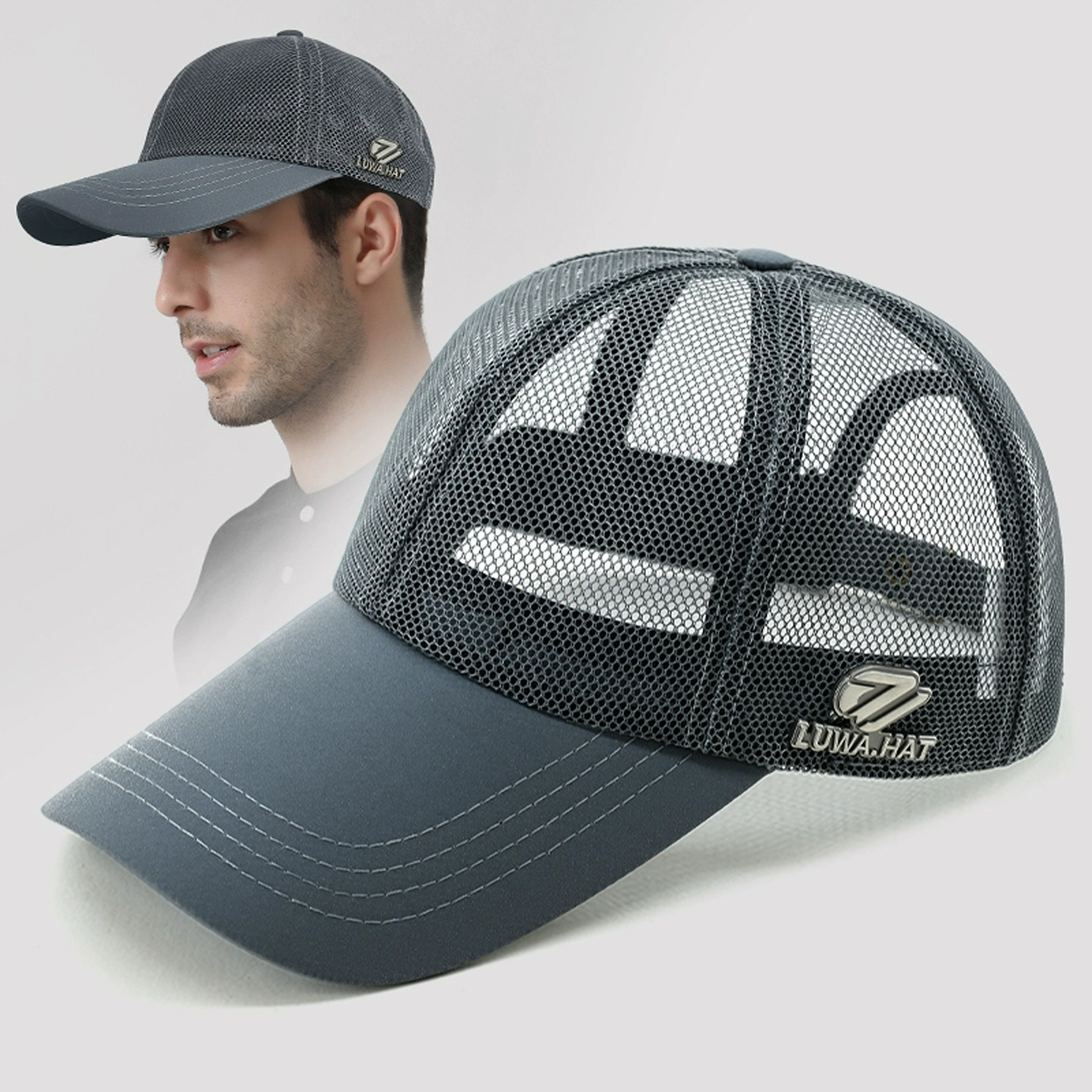 路瓦帽子男夏季遮阳防晒加大码棒球帽户外运动跑步全网眼透气镂空