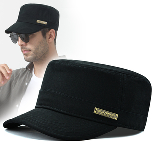 路瓦品牌高端帽子四季款中老年平顶帽子男潮水洗棉硬顶有型不软踏