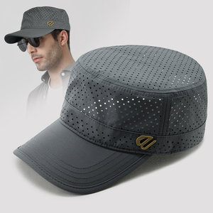 路瓦夏季帽子男网孔透气遮阳平顶帽中年户外运动防晒速干凉帽镂空